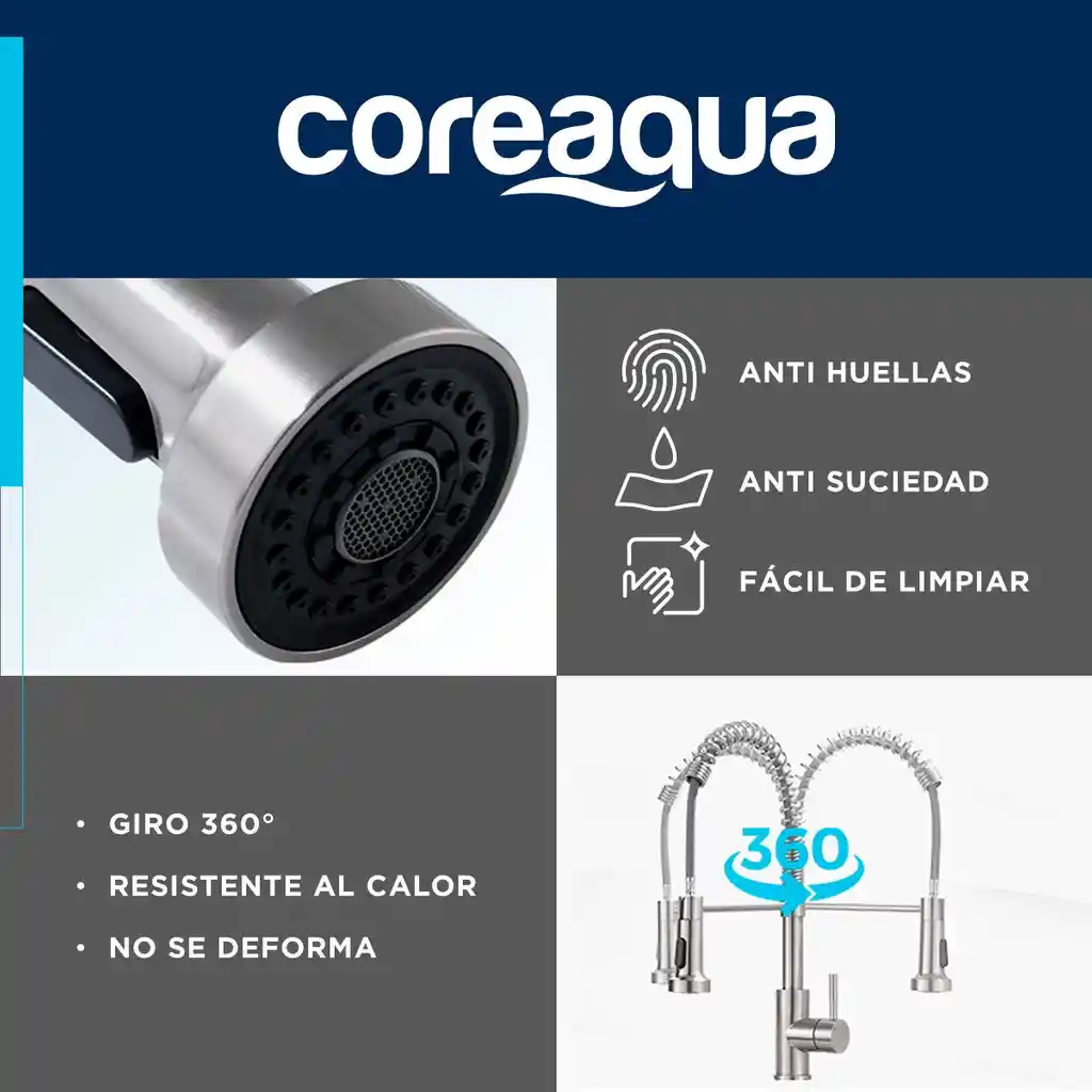 Llave Monomando Lavaplatos Flexible Griferia Cocina Coreaqua