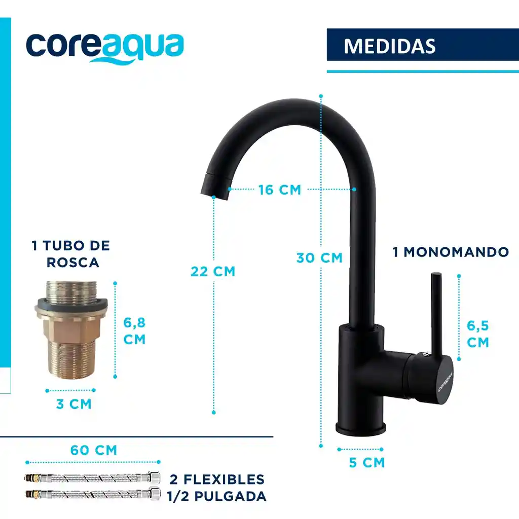 Llave Monomando Lavaplatos Moderno Griferia Cocina Coreaqua