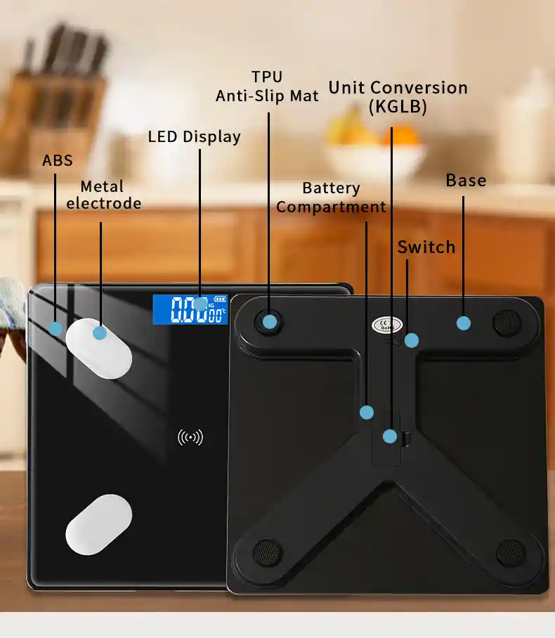 Báscula De Vidrio Inteligente Con Bluetooth, 180kg