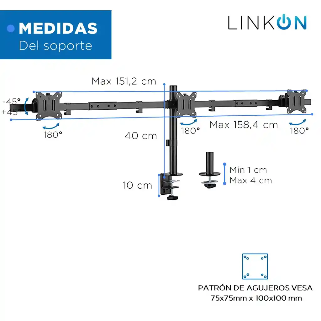 Soporte Brazo Para 3 Monitores Inclinación Libre Linkon