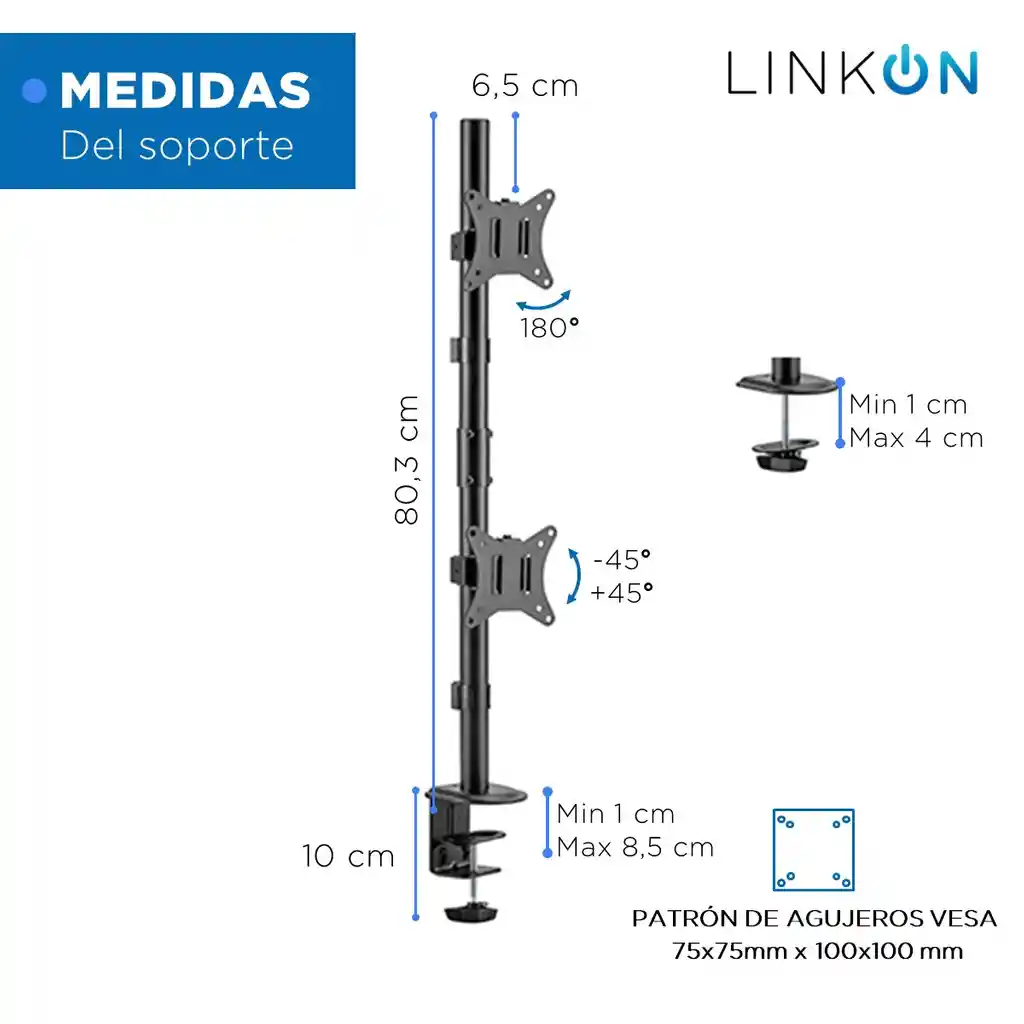 Soporte Para 2 Monitores Vertical Inclinación Libre Linkon