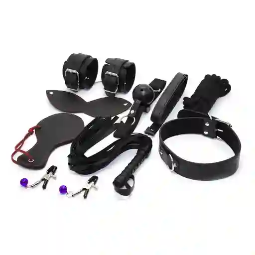 Kit Bondage Sado 8 Piezas Color Negro Bdsm