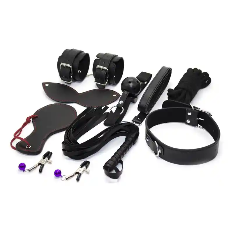 Kit Bondage Sado 8 Piezas Color Negro Bdsm