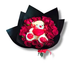 Bouquet De 20 Rosas Y Peluche