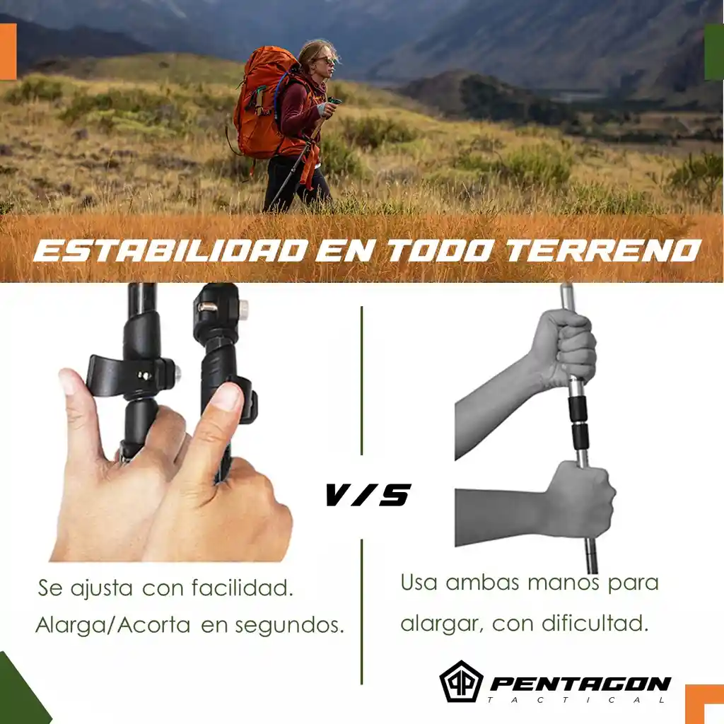 Baston Trekking Senderismo X2 Pentagon Aluminio + Accesorios