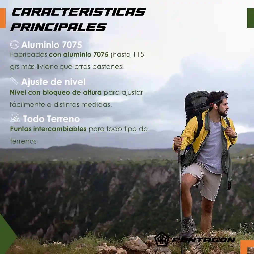 Baston Trekking Senderismo X2 Pentagon Aluminio + Accesorios