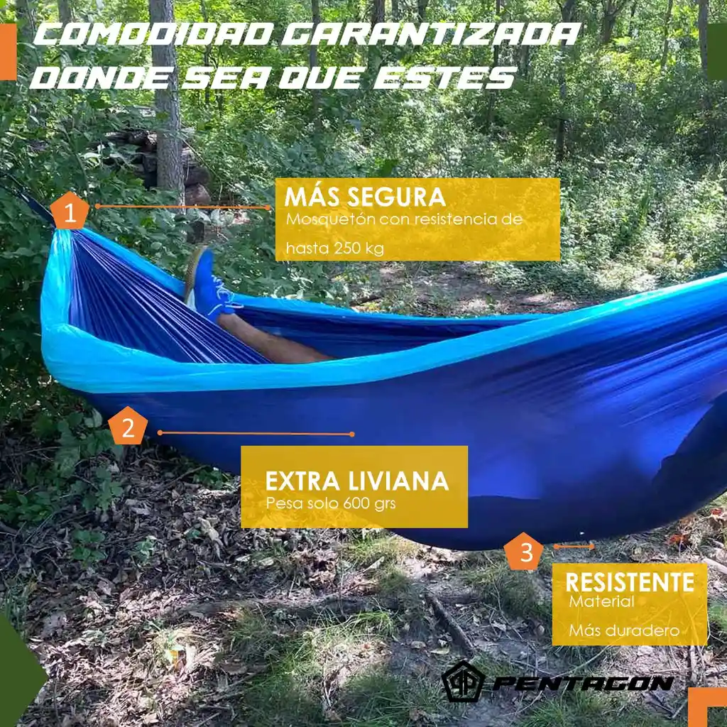 Hamaca Camping Pentagon Liviana Para 2 Personas + Estuche