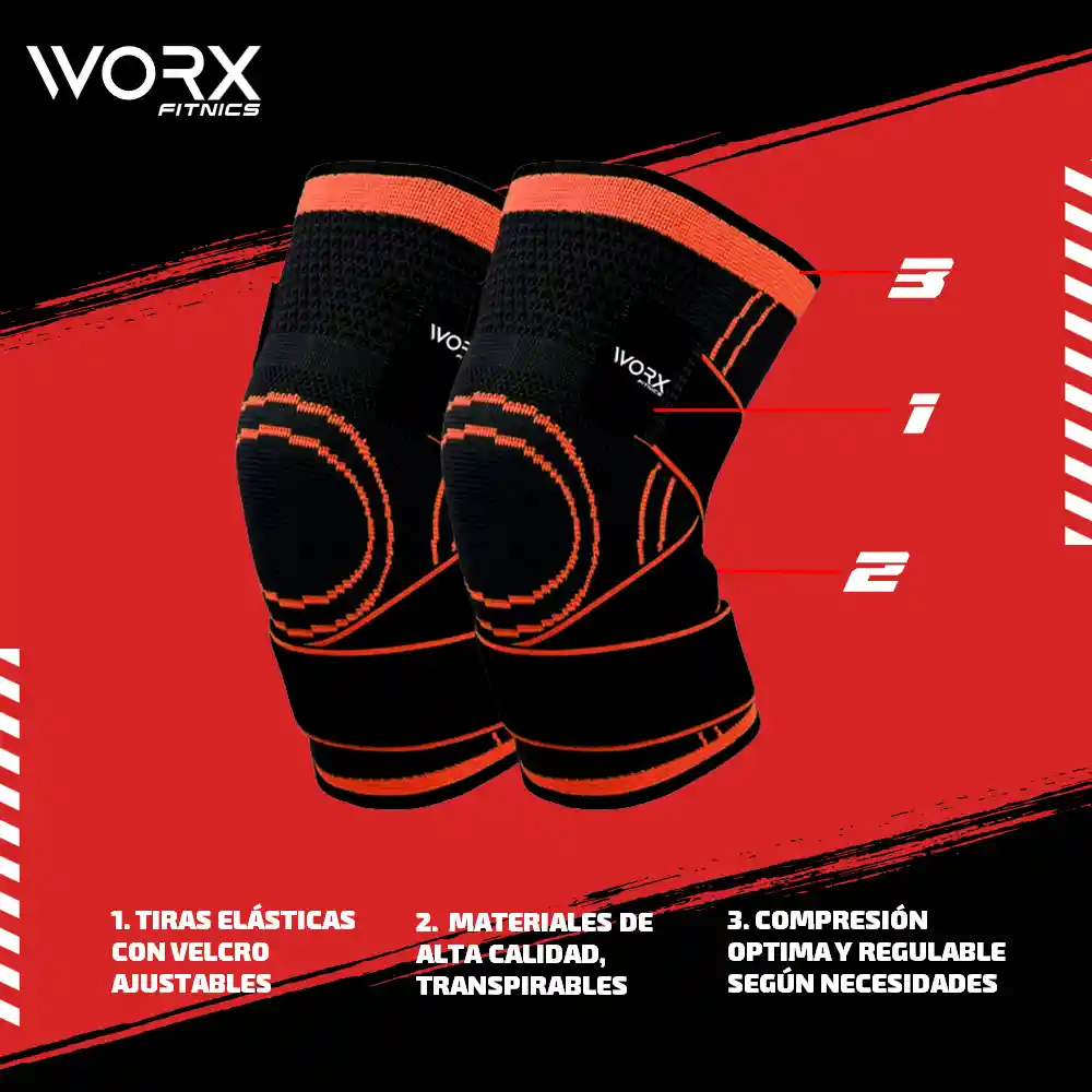 Rodillera Deportiva Compresion Soporte Worx Set X2 - Xl