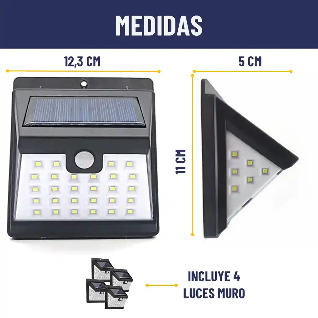 Foco Reflector Solar Maxwell Led Exterior Sensor Pared Set 4