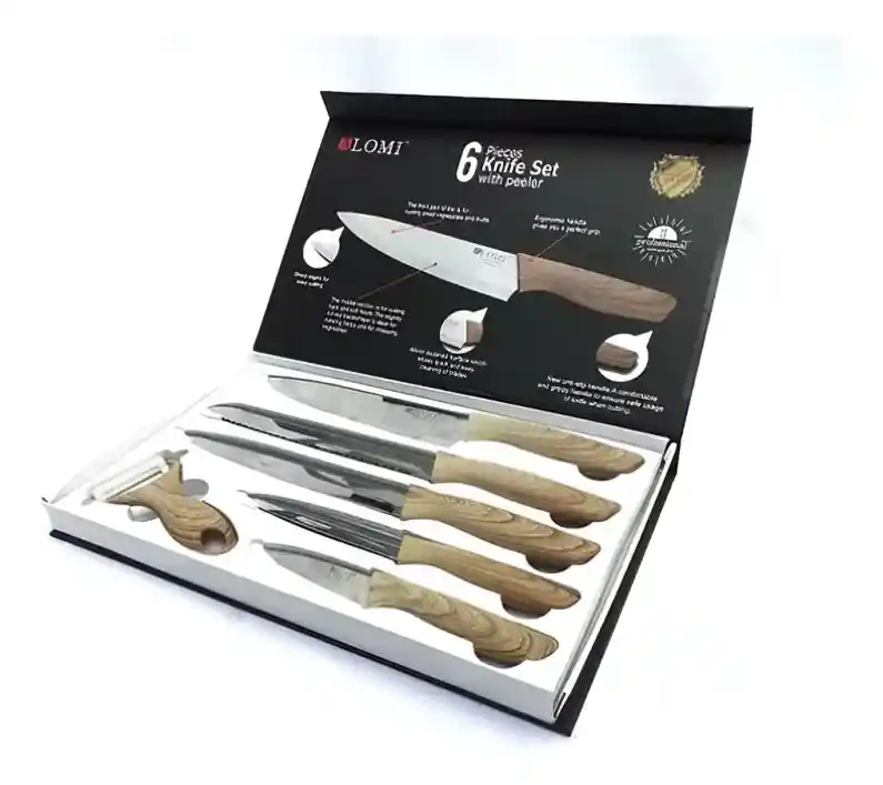 Set De 5 Cuchillos Mango De Madera +pelador