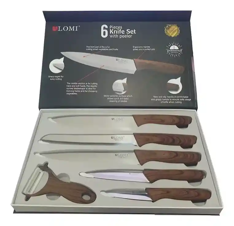 Set De 5 Cuchillos Mango De Madera +pelador