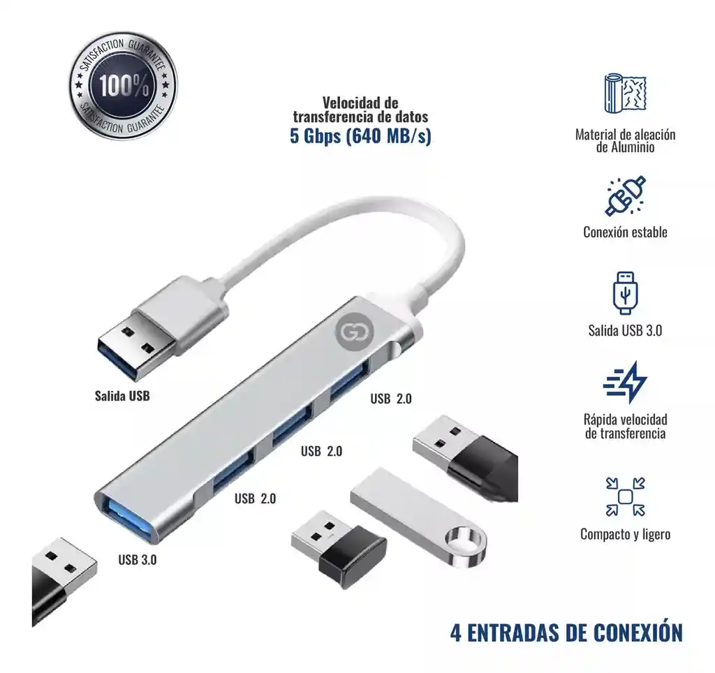 Hub Multipuerto Metálico Usb 3.0 Y 2.0 Innova Tech