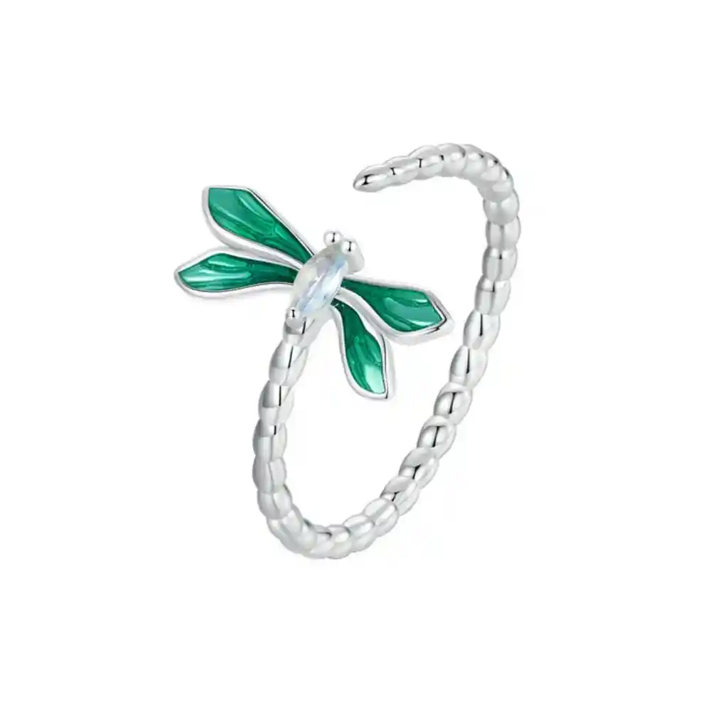 Anillo Ajustable Para Mujer Libélula Ópalo En Plata 925