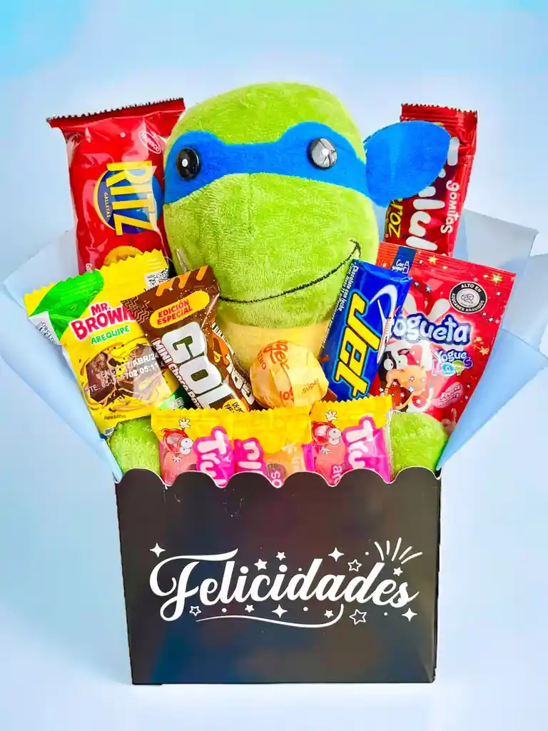 Regalo Especial Niños Tortuga Ninja Con Galletas, Dulces Y Mas - Feliz Cumpleaños - Feliz Día