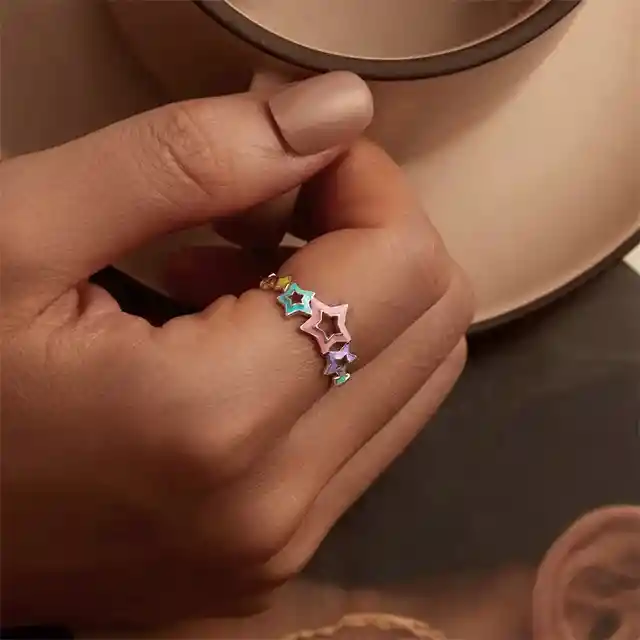 Anillo Para Mujer Ajustable Corazón Arcoíris En Plata 925