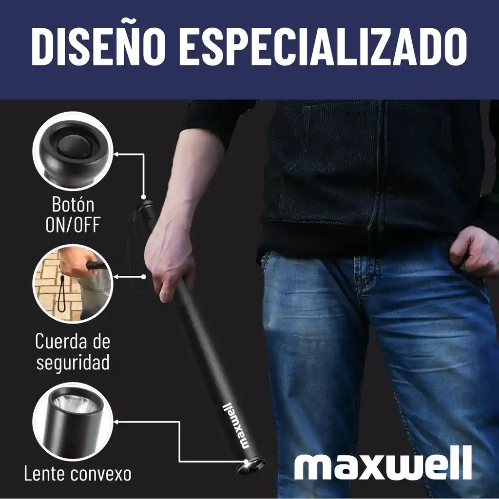 Linterna Led Tipo Bate Recargable Maxwell Potente Seguridad
