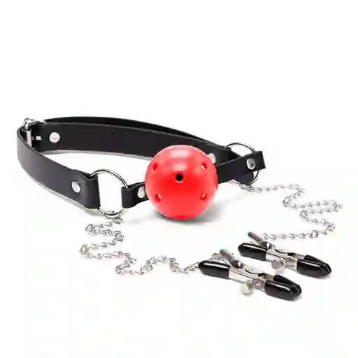 Mordaza Erotica Ball Gag Con Pezonera Jatt Camtoyz