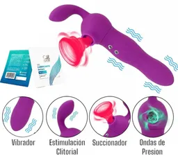Vibrador Dildo Succionador Y Estimulador De Clitoris 3 En 1 + Sachet De Lubricante Neutro