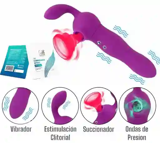 Vibrador Dildo Succionador Y Estimulador De Clitoris 3 En 1 + Sachet De Lubricante Neutro