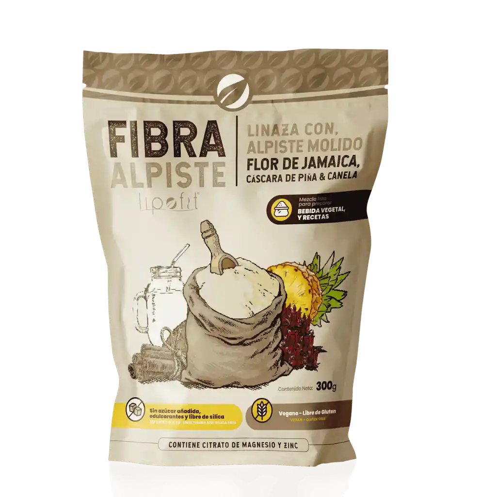 Fibralpiste Lipofit Linaza Con Alpiste Molido, Flor De Jamaica, Cáscaras De Piña, Canela, Citrato De Magnesio Y Zinc