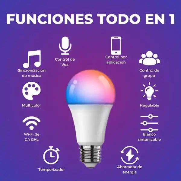 Bombillo Inteligente Led Compatible Alexa Google Con Wifi Y Bluetooth 2024