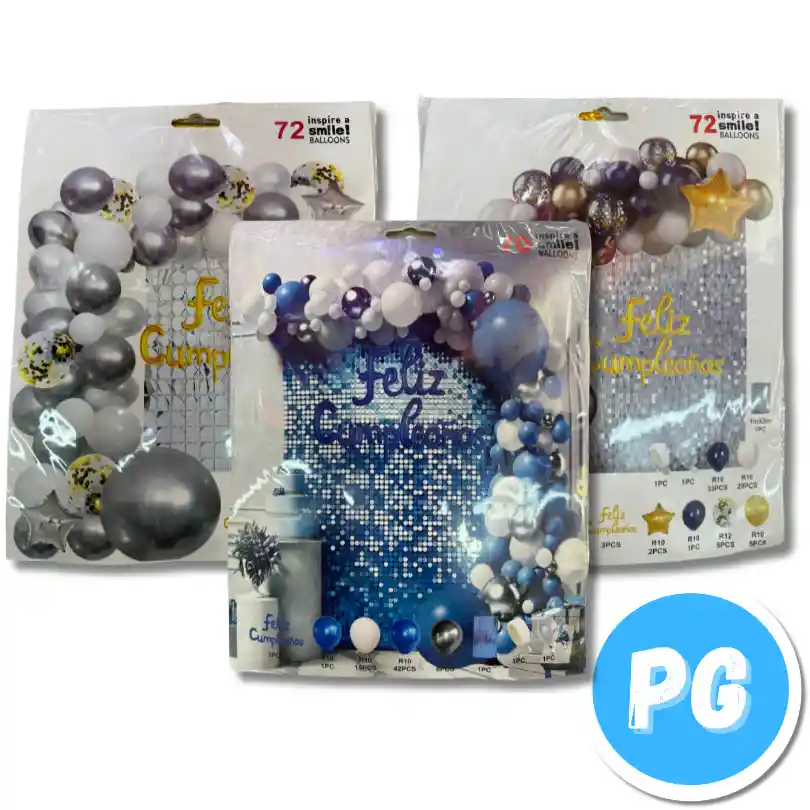 Kit De Decoracion De Feliz Cumpleaños 70 Piezas (aviso Inflable Feliz Cumpleaños, 2 Cintas, 53 Bombas R10 2 Colores, 2 Estrellas Inflables, 1 Bomba R18, 5 Bombas R12 Decoradas Y 5 Bombas R10 Metalizadas)