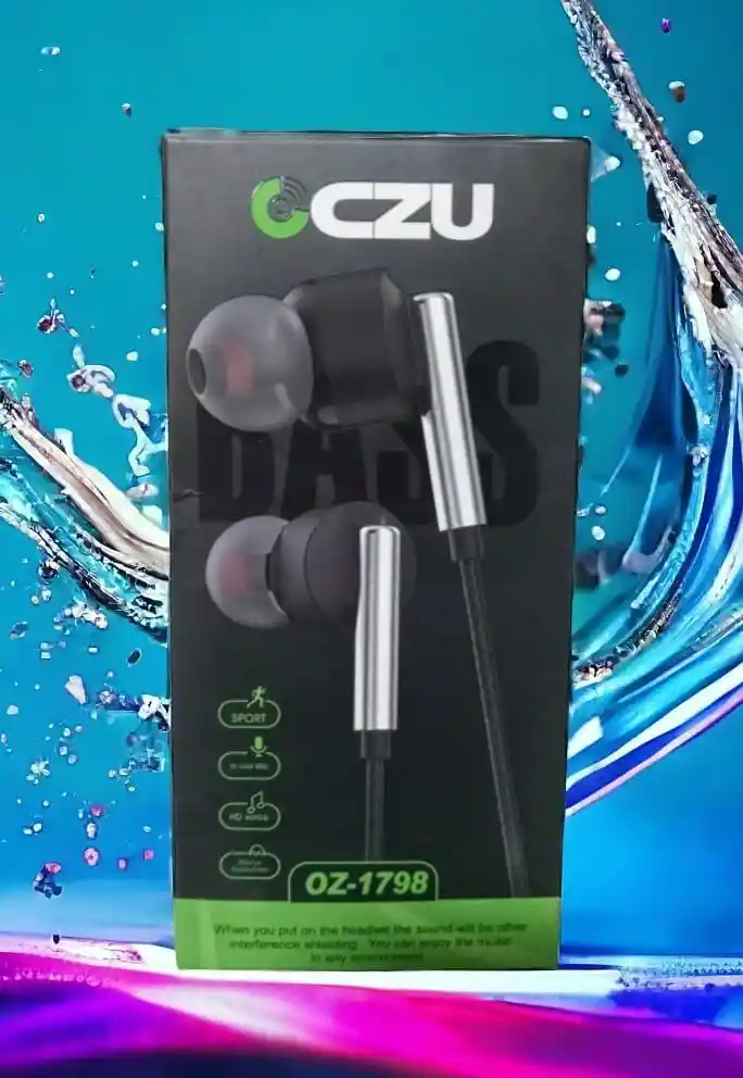 Auriculares Czu Sport Oz-1798 + Micrófono Incorporado Negro Bisel Plateado