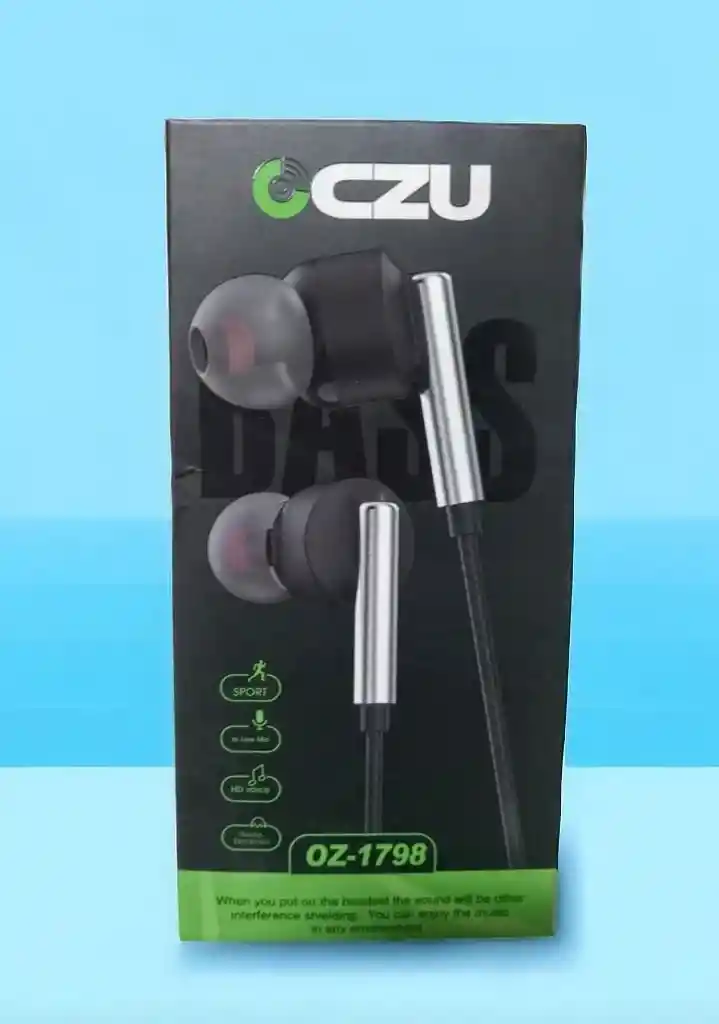 Auriculares Oczu Sport Oz-1798 + Micrófono Incorporado Negro Bisel Plateado