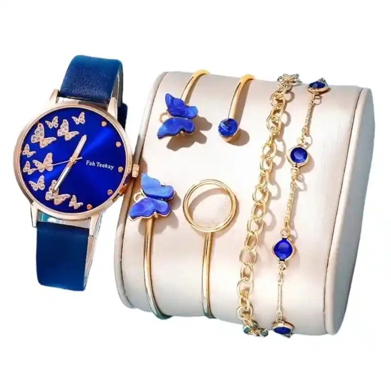 Kit Reloj Mariposa Azul Para Mujer Reloj Dama Con Pulseras