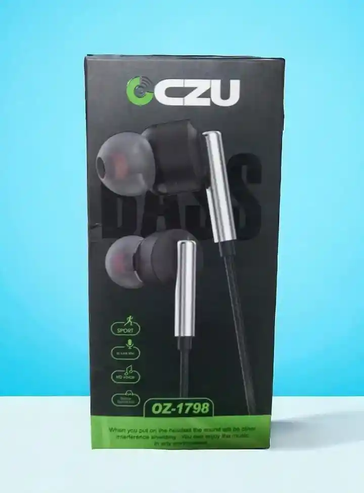 Auriculares Czu Sport Oz-1798 + Micrófono Incorporado Negro Bisel Plateado