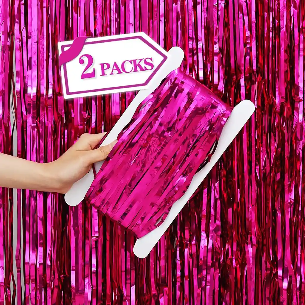 2 Cortinas Metalizadas Fucsia Para Fiesta - Decoración