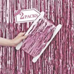 2 Cortinas Metalizadas Rosado Para Fiesta - Decoración