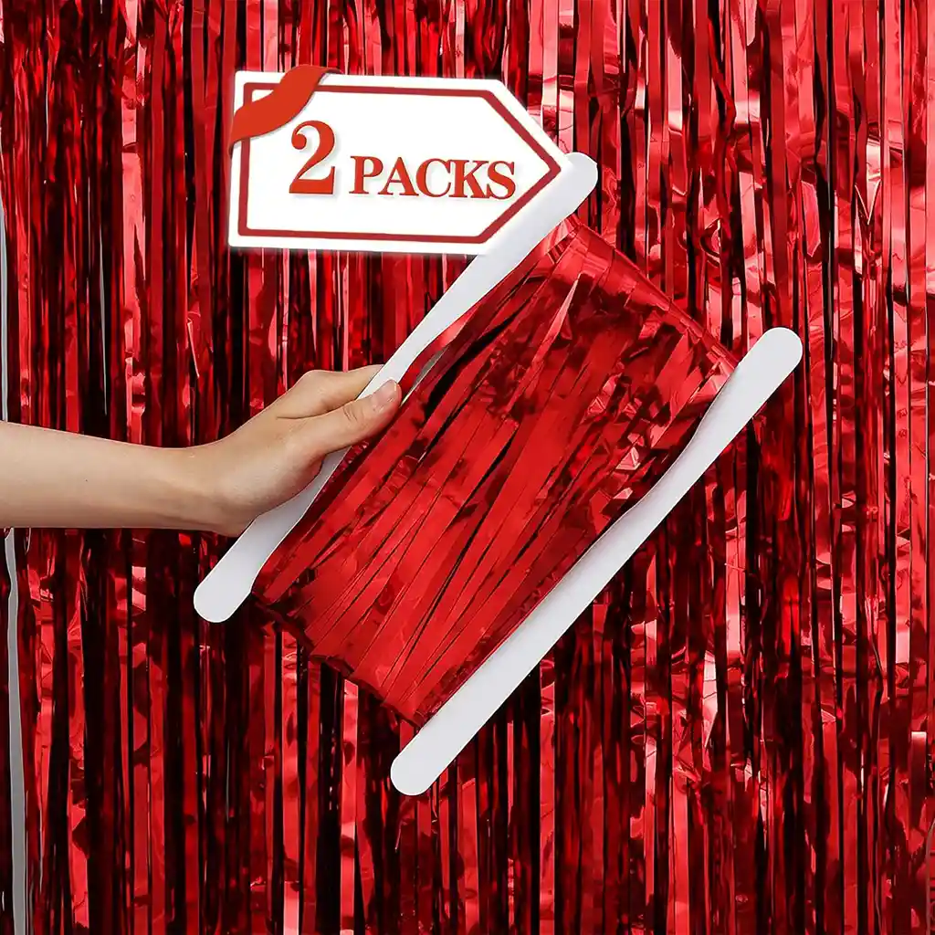 2 Cortinas Metalizadas Rojo Para Fiesta - Decoración