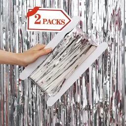 2 Cortinas Metalizadas Plateada Para Fiesta – Decoración