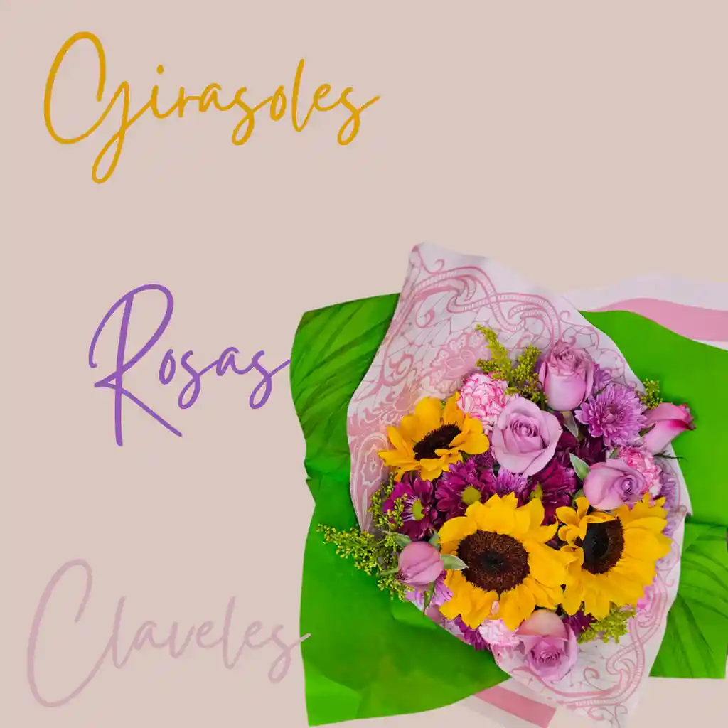 Bouquet De Girasol Rosas Y Claveles