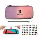 Estuche Rígido Rosa/lila Pastel + Vidrio + 2 Grips Para Nintendo Switch