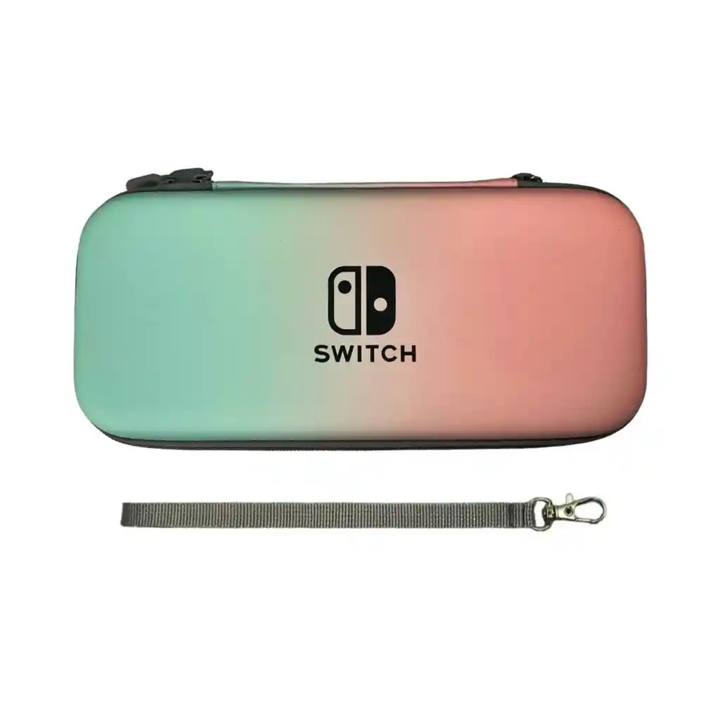 Estuche Rígido Rosa/ Azul Pastel + Vidrio + 2 Grips Para Nintendo Switch