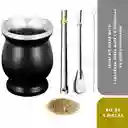 Abmy Kit Yerba Mate: 1 Calabaza Yerba Mate + 2 Bombillas En Acero Inoxidable + 1 Cepillo De Limpieza, Color Negro 8 Oz (240 Ml)