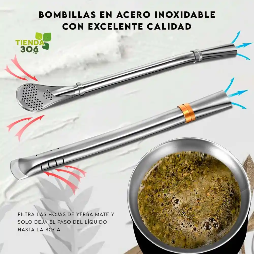 Abmy Kit Yerba Mate: 1 Calabaza Yerba Mate + 2 Bombillas En Acero Inoxidable + 1 Cepillo De Limpieza, Color Negro 8 Oz (240 Ml)