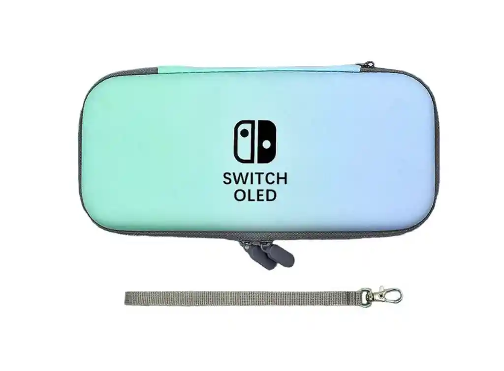 Estuche Rígido Azul/ Verde Pastel + Acrilico + Vidrio + 2 Grips Para Nintendo Switch Oled