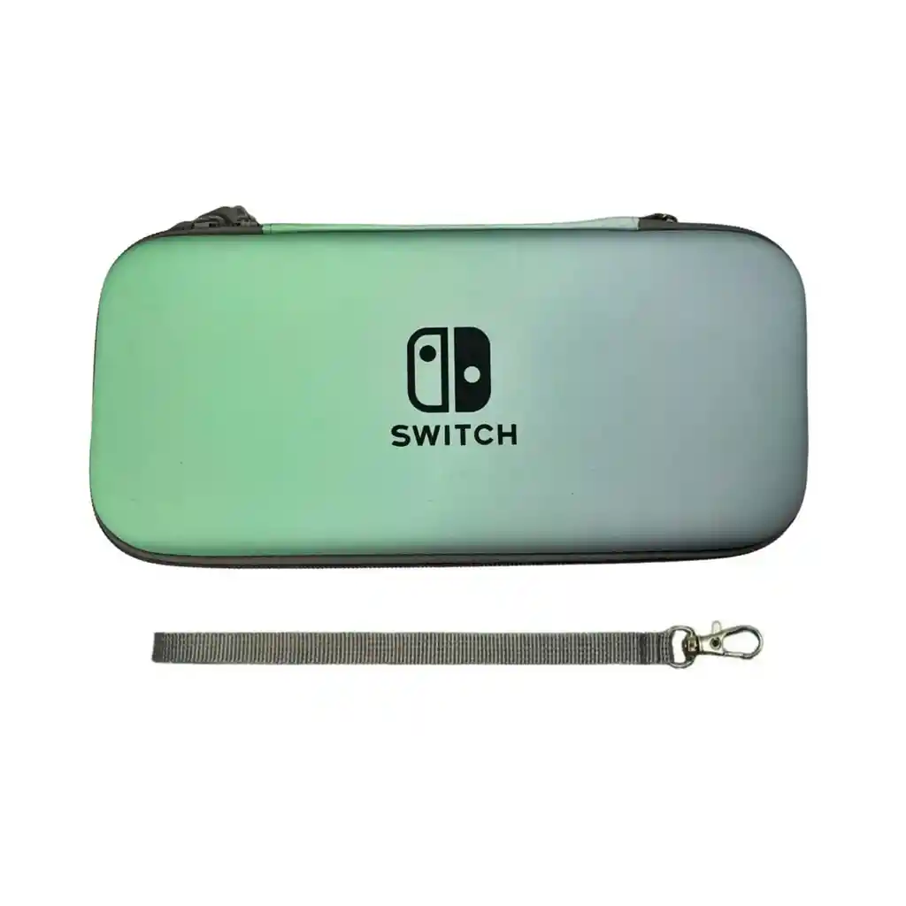 Estuche Rígido Azul/ Verde Pastel + Acrilico + Vidrio + 2 Grips Para Nintendo Switch