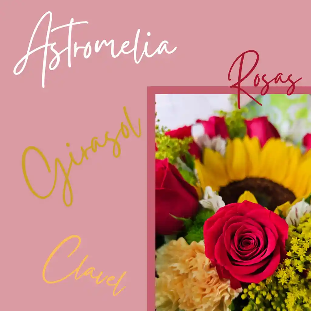 Bouquet De Girasol Astromelias Con Rosas Y Claveles