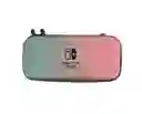 Estuche Rígido Rosa/ Azul Pastel + Vidrio + 2 Grips Para Nintendo Switch Oled