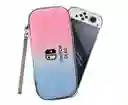 Estuche Rígido Rosa/ Azul Pastel + Vidrio + 2 Grips Para Nintendo Switch Oled