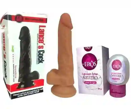 Dildo Consolador Ultra Realista Con Ventosa Y Testículos Piel + Lubricante Neutro