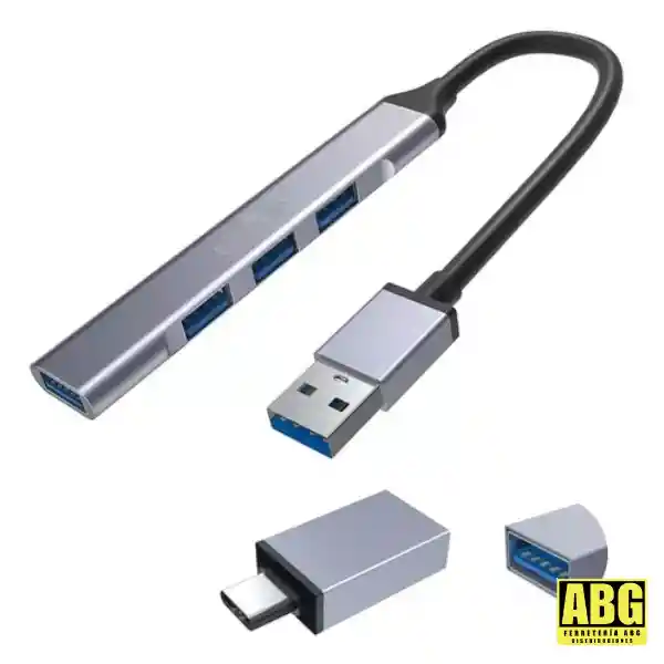 Hub Multipuerto 4 Puertos Usb 3.0 Con Conexion Tipo C Y Usb