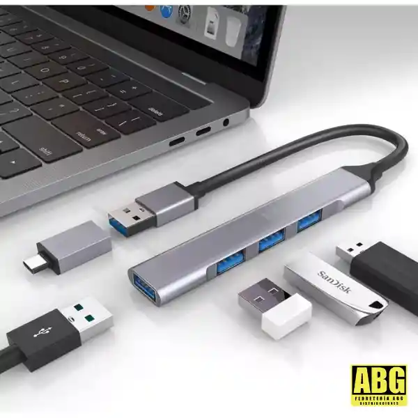 Hub Multipuerto 4 Puertos Usb 3.0 Con Conexion Tipo C Y Usb