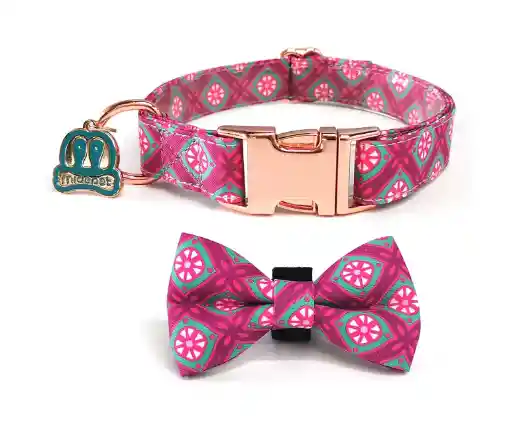 Collar Para Perro Hebillas De Metal Ajustables Rosa Talla L