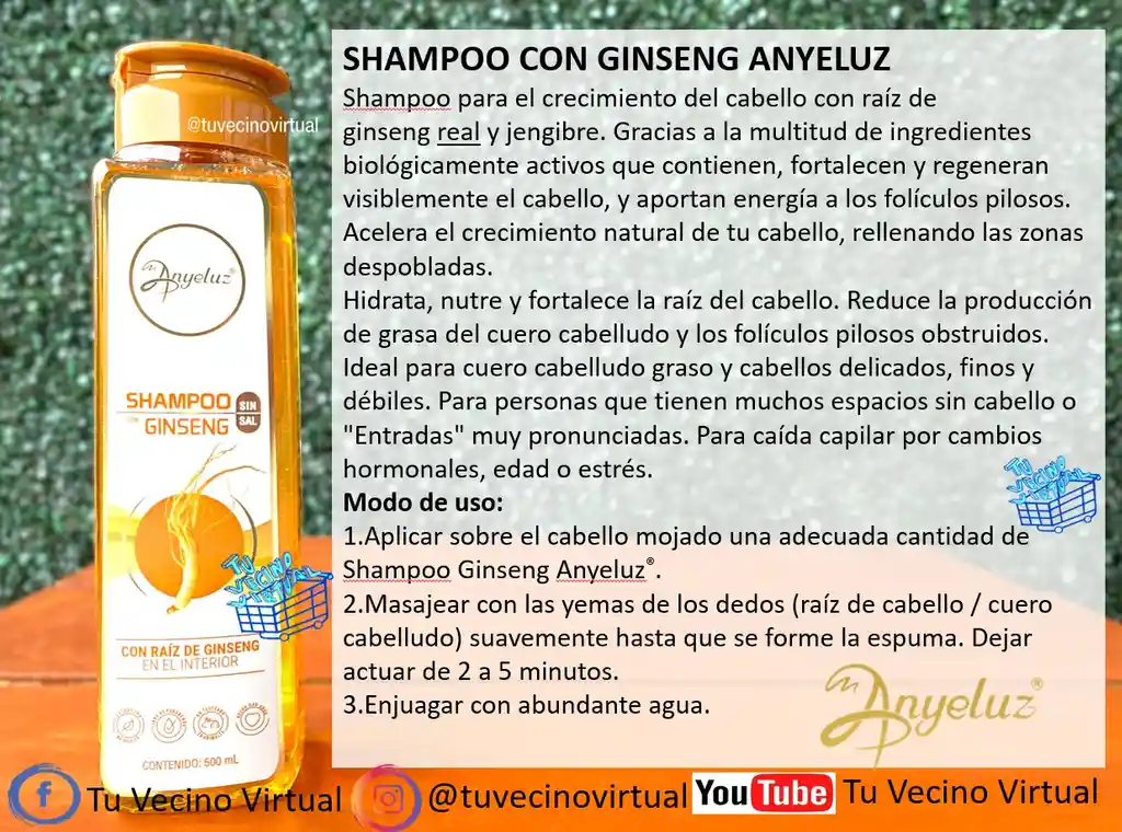 Shampoo Con Ginseng Y Acondicionador Con Ginseng Anyeluz