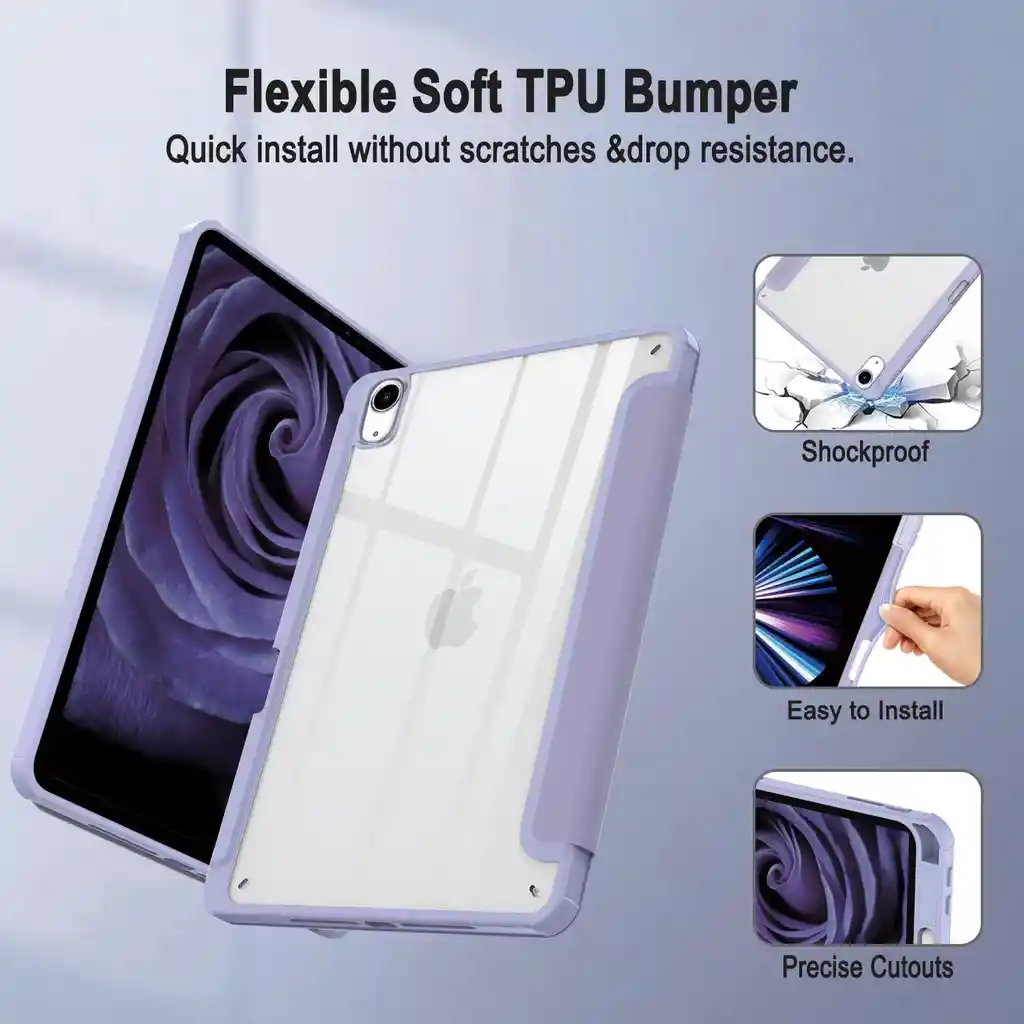 Estuche Para Ipad Air De 4ta Y 5ta Gen Con Soporte Para Lápiz Morado